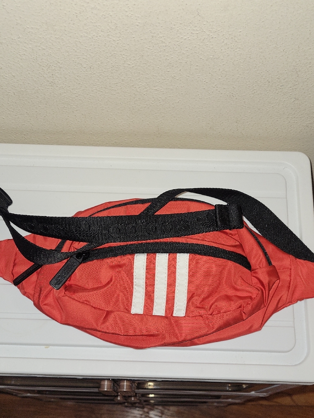 adidas Red Belt Bag with White Stripe Accents
